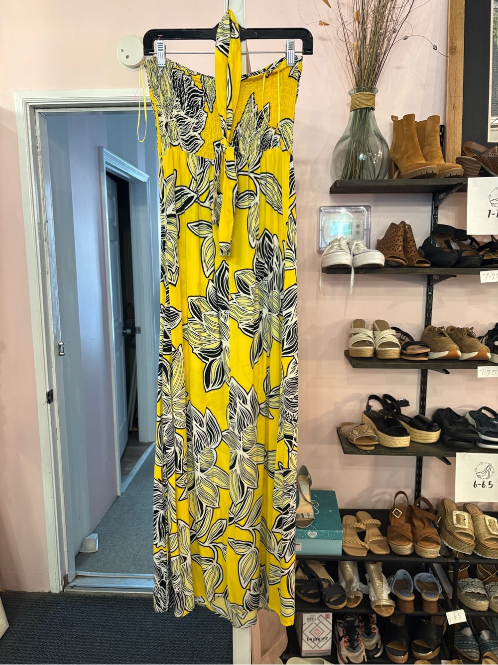 Yellow Floral Strapless Maxi Dress